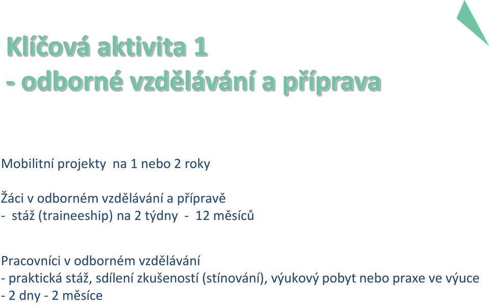 týdny - 12 měsíců Pracovníci v odborném vzdělávání - praktická stáž,