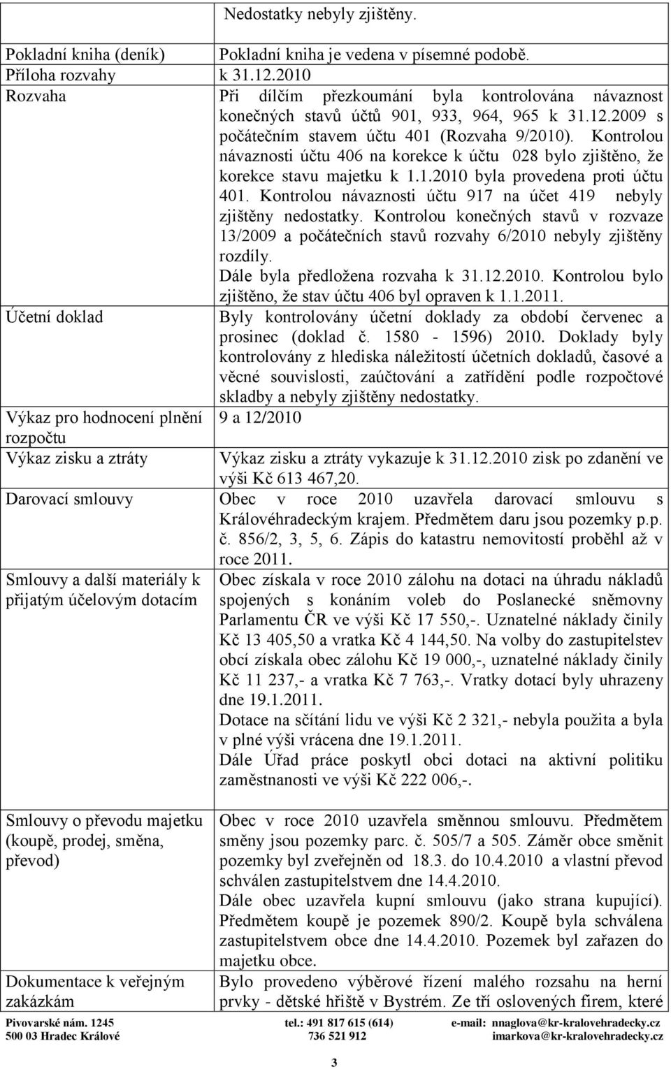 Kontrolou návaznosti účtu 406 na korekce k účtu 028 bylo zjištěno, že korekce stavu majetku k 1.1.2010 byla provedena proti účtu 401.