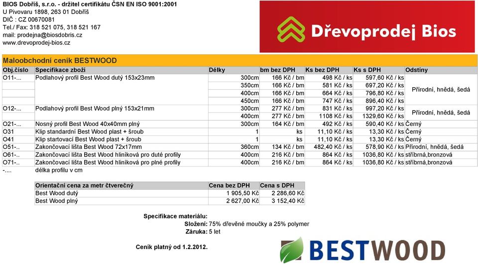 šedá 450cm 166 Kč / bm 747 Kč / ks 896,40 Kč / ks O12-.