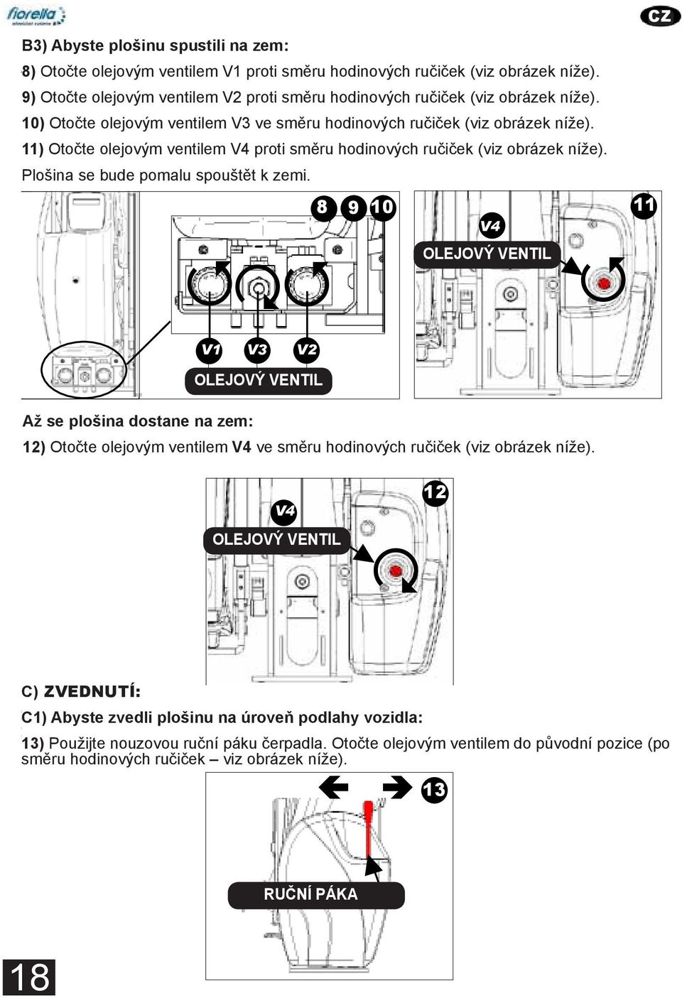 9) Turn the oil valve knob V2 counter clockwise (see picture below). 10) 10) Otočte olejovým ventilem V3 ve směru hodinových ručiček (viz obrázek níže).