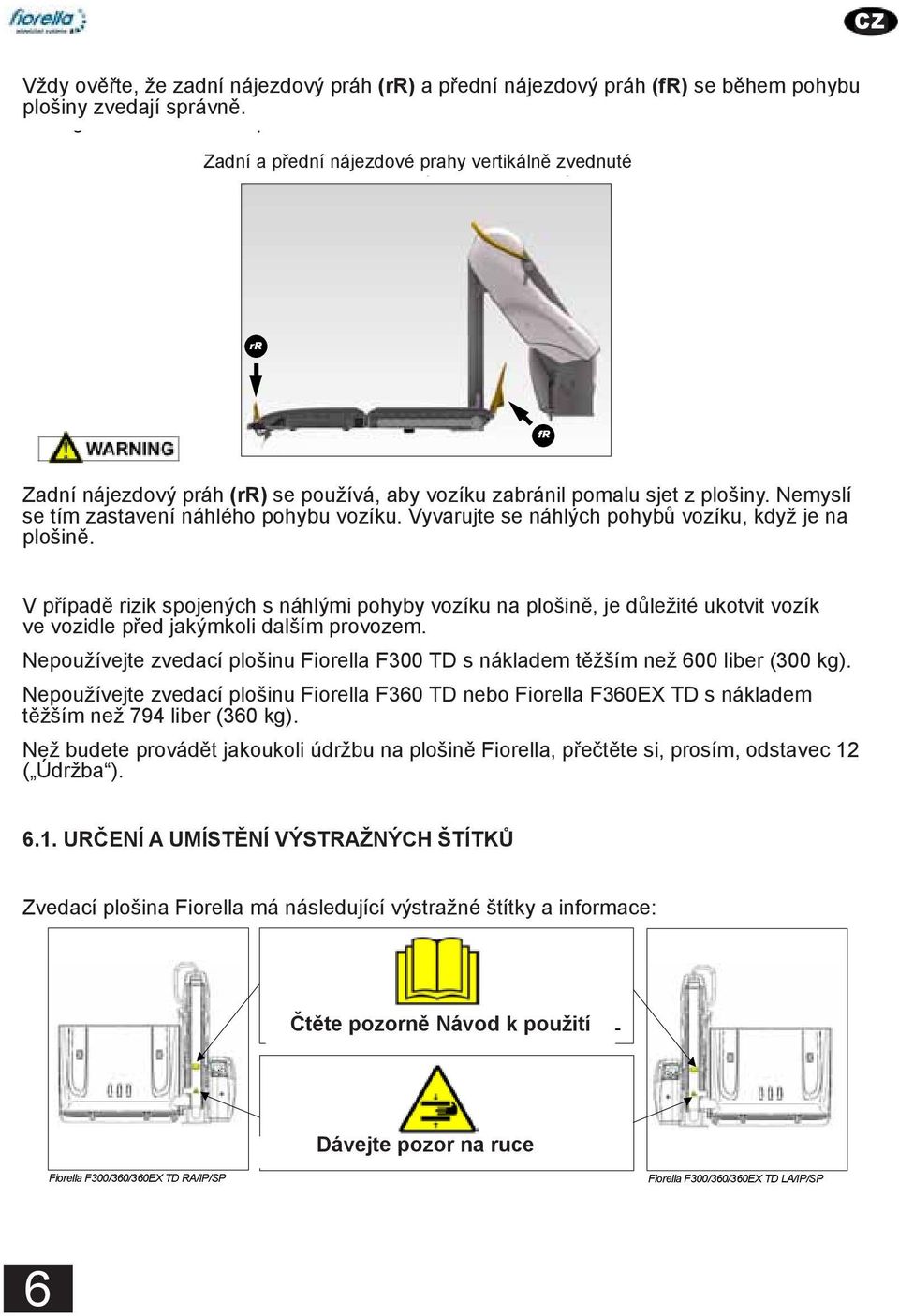 rear rollstop (rr) and front rollstop (fr), anti-roll devices, raise properly during the movement of the platform.