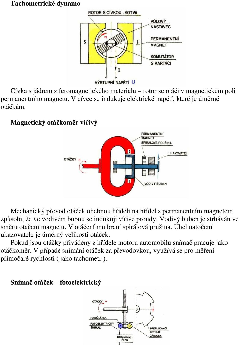 Magnetický otáčkoměr vířivý Mechanický převod otáček ohebnou hřídelí na hřídel s permanentním magnetem způsobí, že ve vodivém bubnu se indukují vířivé proudy.