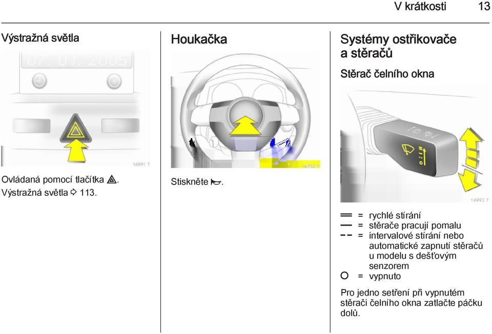 & = rychlé stírání % = stěrače pracují pomalu $ = intervalové stírání nebo automatické
