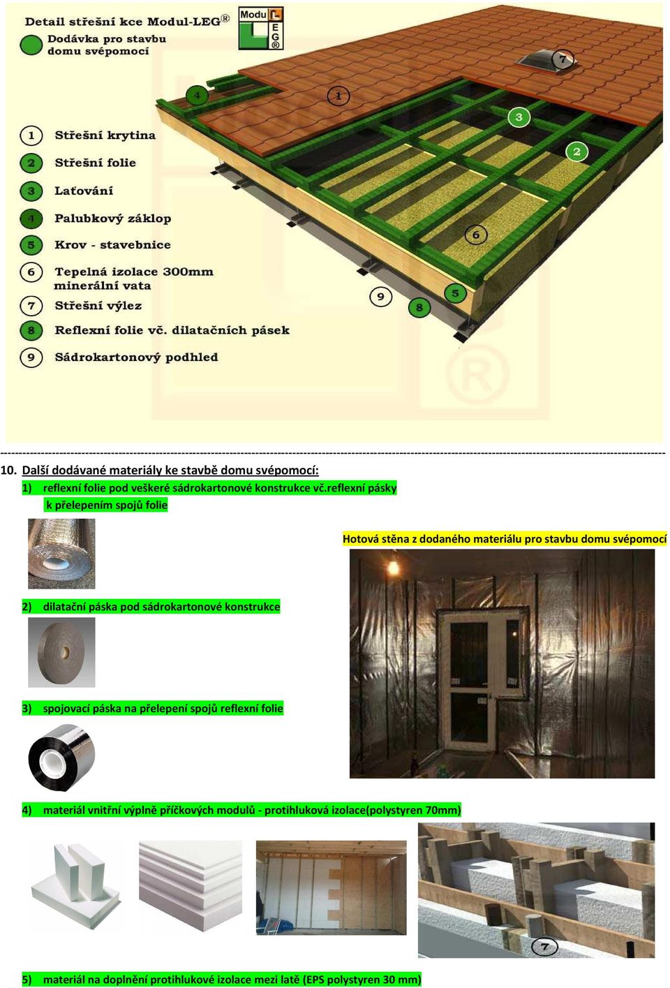 pod sádrokartonové konstrukce 3) spojovací páska na přelepení spojů reflexní folie 4) materiál vnitřní výplně
