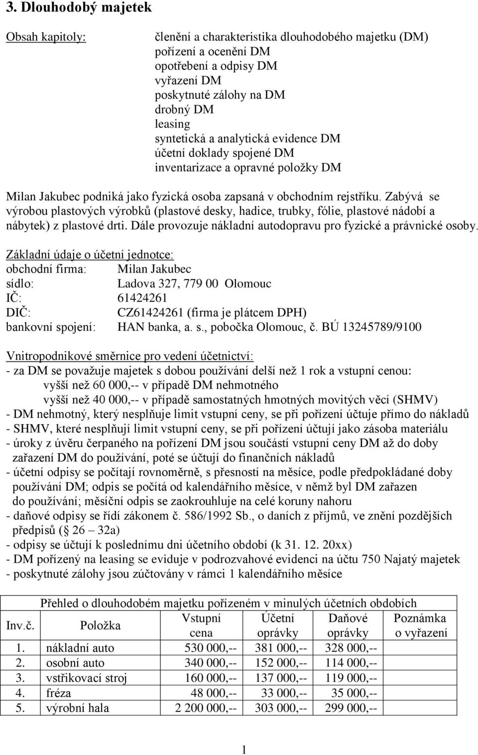 Zabývá se výrobou plastových výrobků (plastové desky, hadice, trubky, fólie, plastové nádobí a nábytek) z plastové drti. Dále provozuje nákladní autodopravu pro fyzické a právnické osoby.