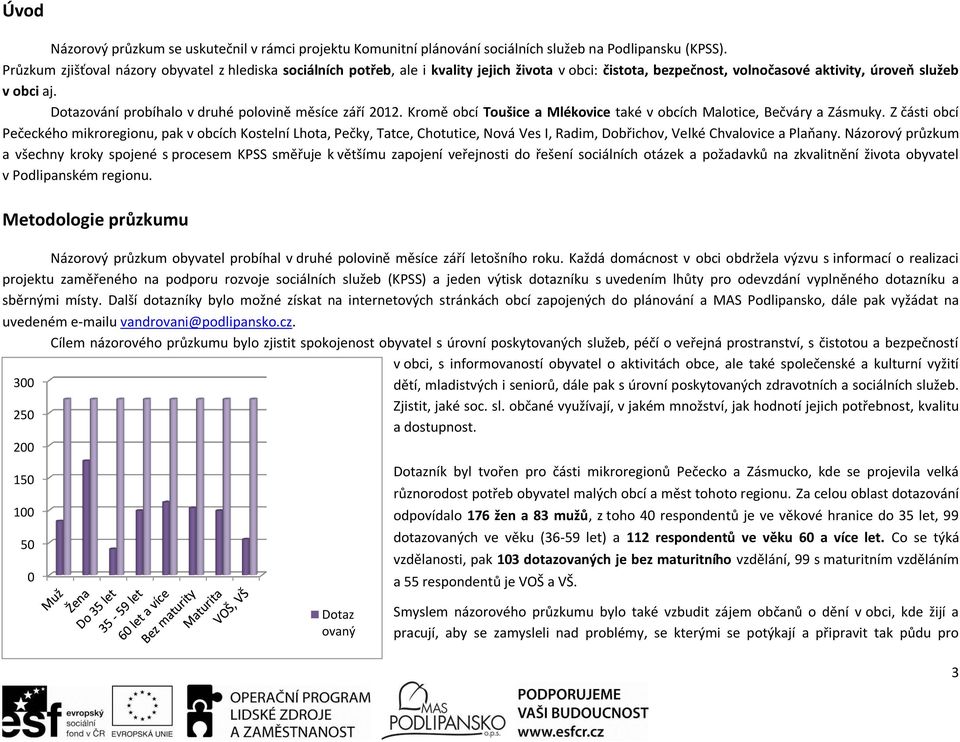 Dotazování probíhalo v druhé polovině měsíce září 212. Kromě obcí Toušice a Mlékovice také v obcích Malotice, Bečváry a Zásmuky.