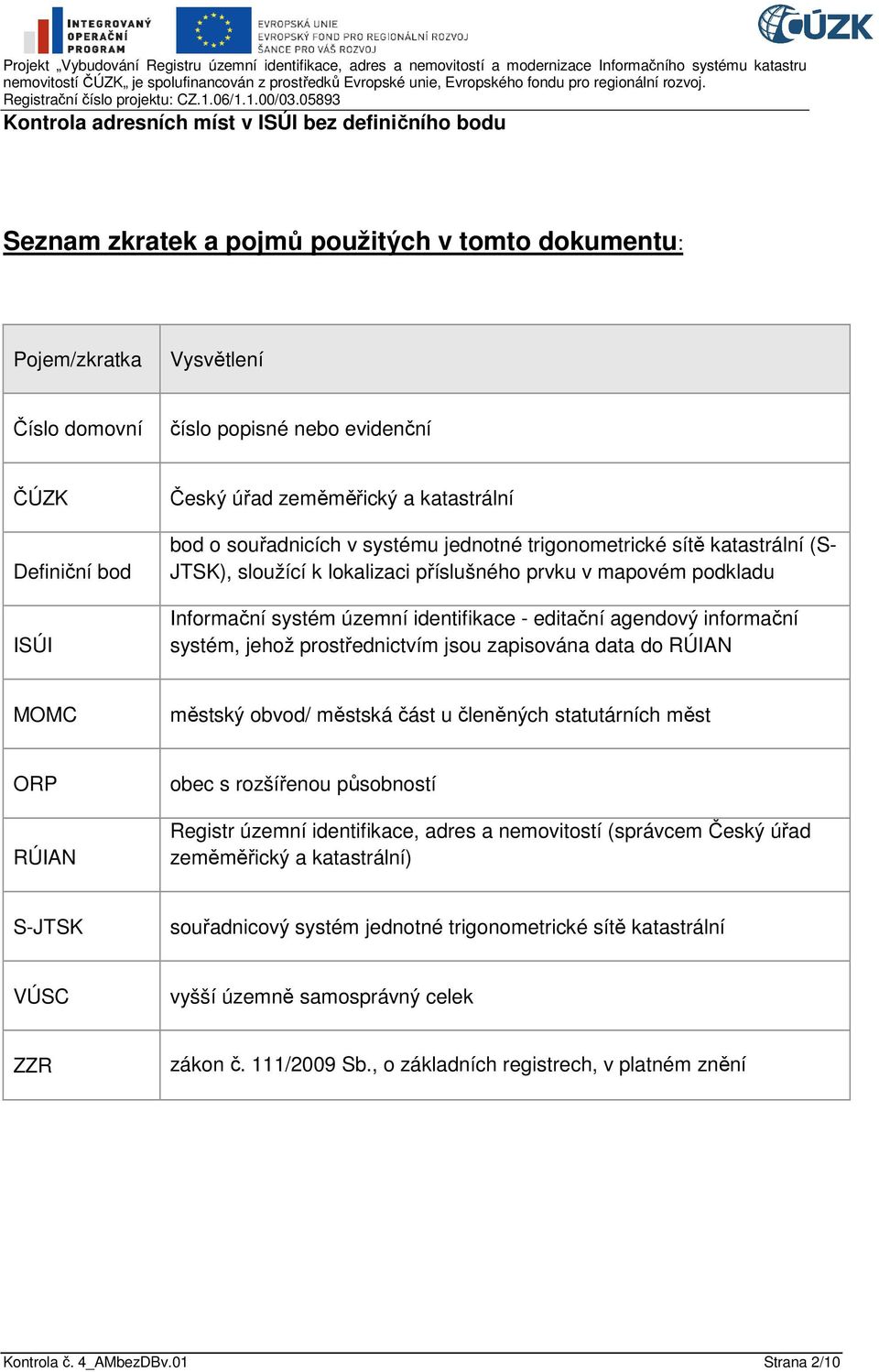 jehož prostřednictvím jsou zapisována data do RÚIAN MOMC městský obvod/ městská část u členěných statutárních měst ORP RÚIAN obec s rozšířenou působností Registr územní identifikace, adres a