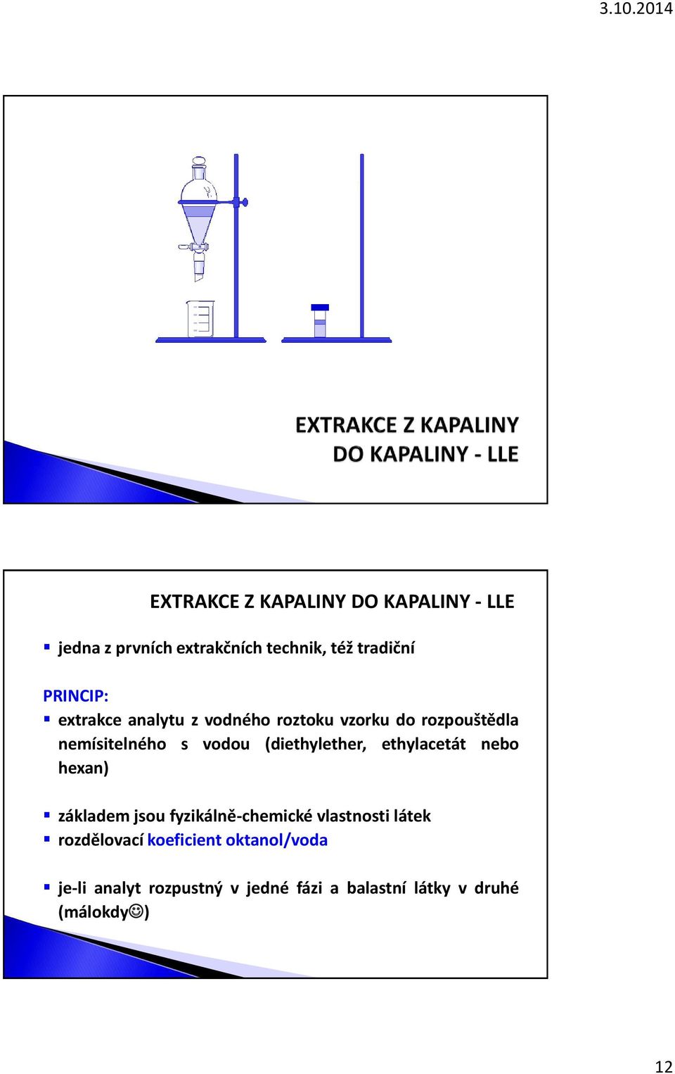 (diethylether, ethylacetát nebo hexan) základem jsou fyzikálně-chemické vlastnosti látek