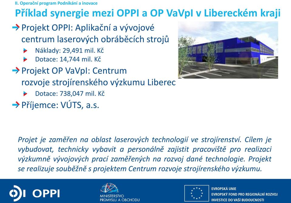 Kč Příjemce: VÚTS, a.s. Projet je zaměřen na oblast laserových technologií ve strojírenství.