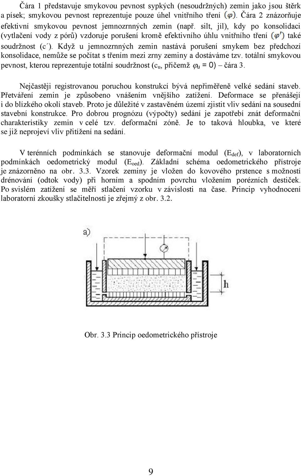 silt, jíl), kdy po konsolidaci (vytlačení vody z pórů) vzdoruje porušení kromě efektivního úhlu vnitřního tření také soudržnost (c ).