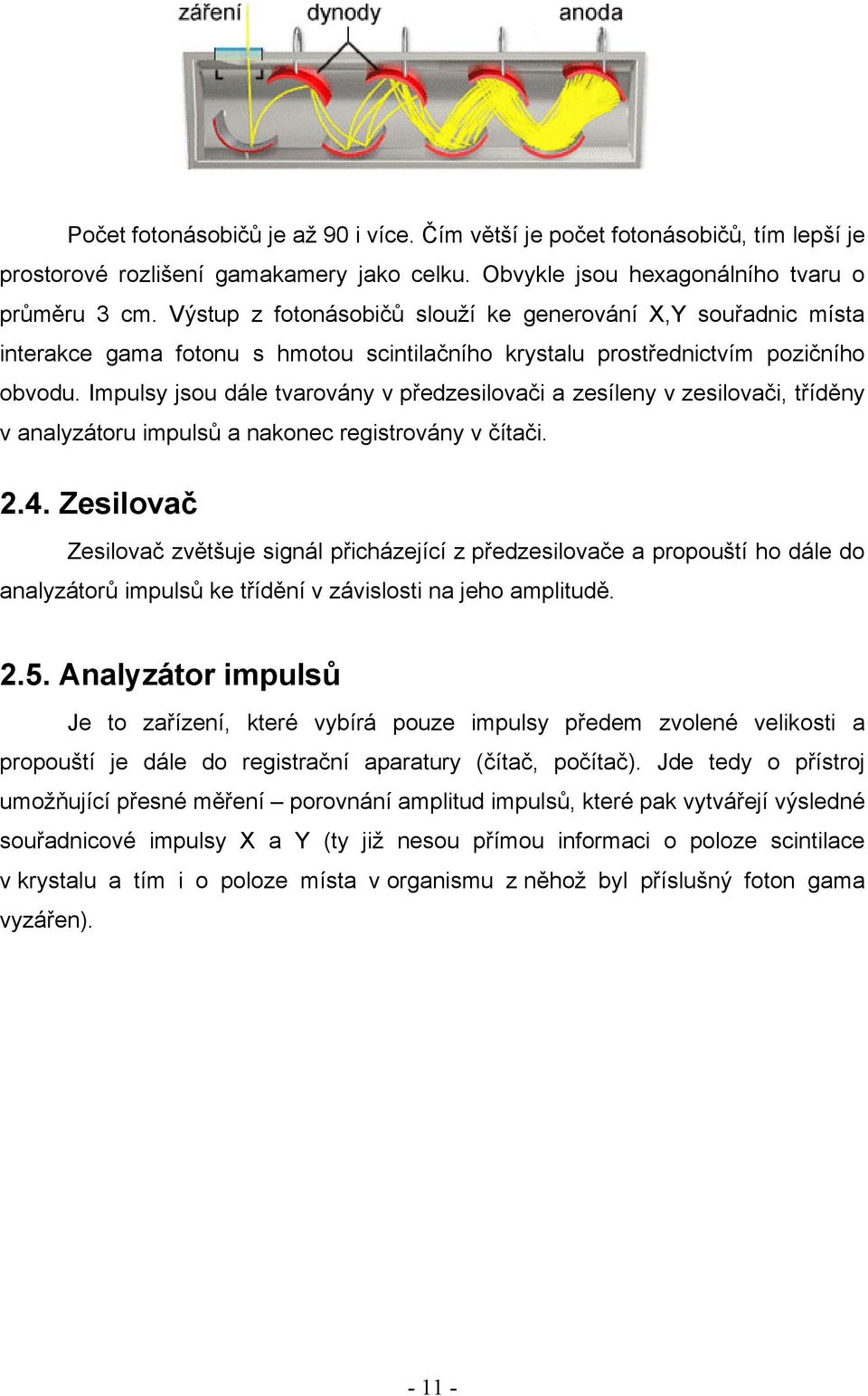 Impulsy jsou dále tvarovány v předzesilovači a zesíleny v zesilovači, tříděny v analyzátoru impulsů a nakonec registrovány v čítači. 2.4.