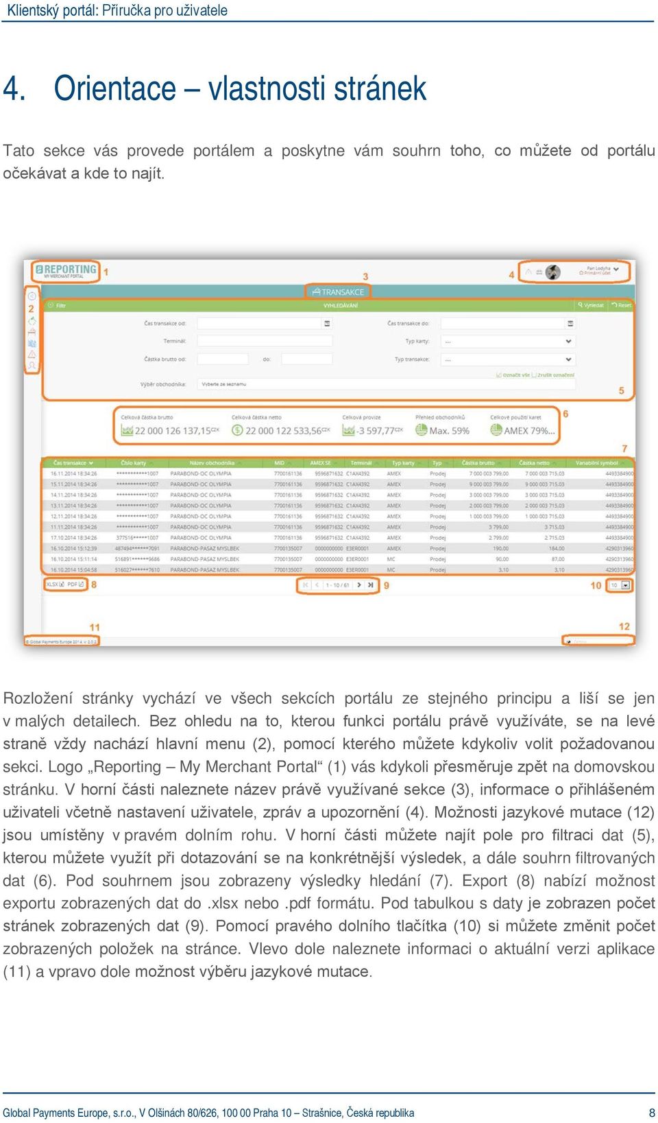 Bez ohledu na to, kterou funkci portálu právě využíváte, se na levé straně vždy nachází hlavní menu (2), pomocí kterého můžete kdykoliv volit požadovanou sekci.