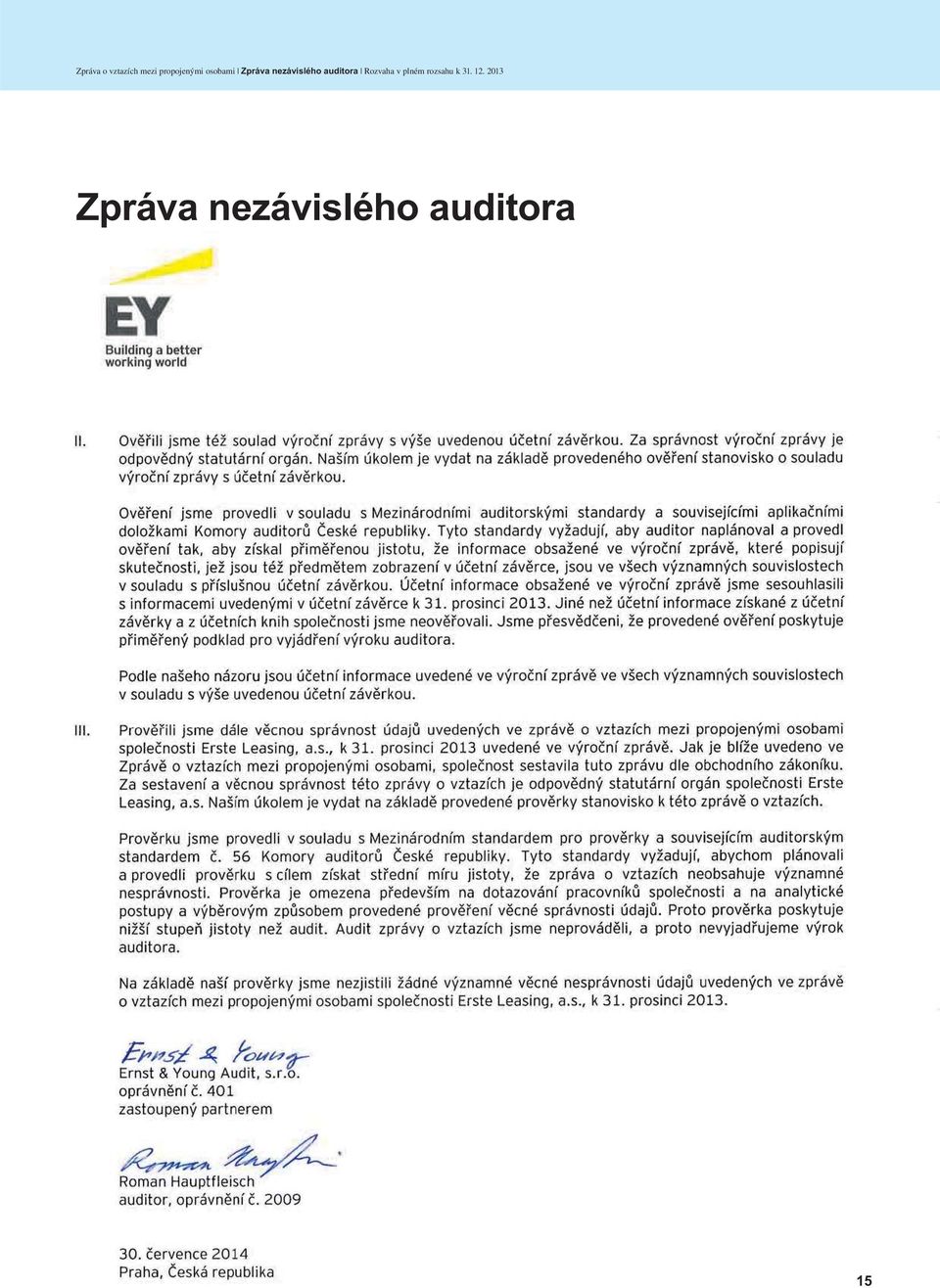 nezávislého auditora Rozvaha v