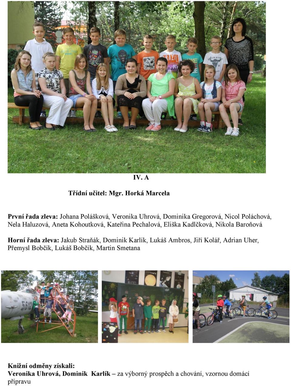 Haluzová, Aneta Kohoutková, Kateřina Pechalová, Eliška Kadlčková, Nikola Baroňová Horní řada zleva: Jakub Straňák,