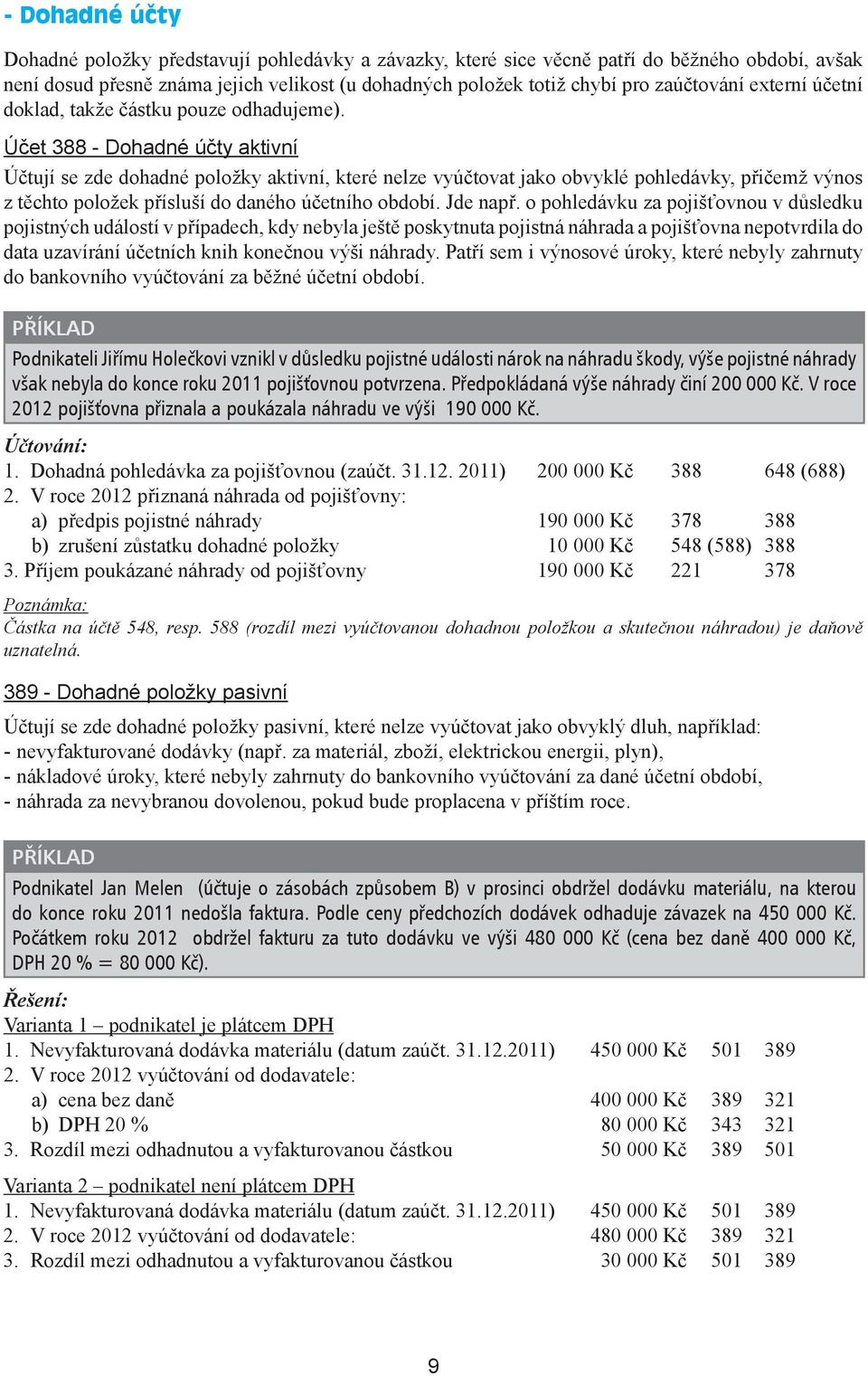 Účet 388 - Dohadné účty aktivní Účtují se zde dohadné položky aktivní, které nelze vyúčtovat jako obvyklé pohledávky, přičemž výnos z těchto položek přísluší do daného účetního. Jde např.