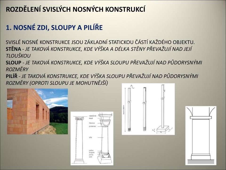 STĚNA - JE TAKOVÁ KONSTRUKCE, KDE VÝŠKA A DÉLKA STĚNY PŘEVAŽUJÍ NAD JEJÍ TLOUŠKOU SLOUP - JE TAKOVÁ