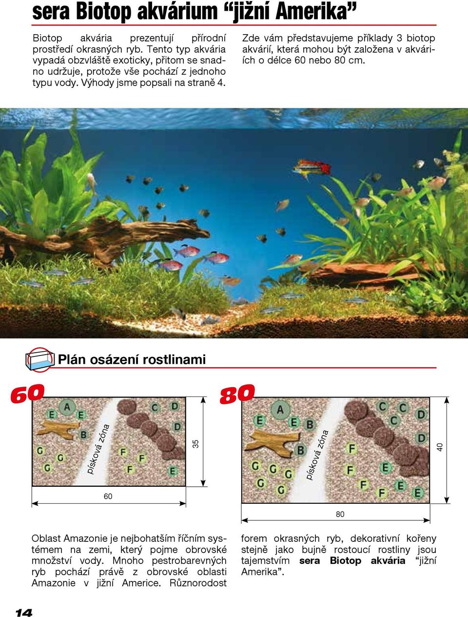 Zde vám představujeme příklady 3 biotop akvárií, která mohou být založena v akváriích o délce 60 nebo 80 cm.