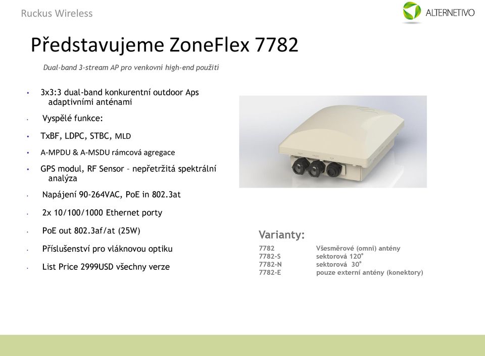 Napájení 90-264VAC, PoE in 802.3at 2x 10/100/1000 Ethernet porty PoE out 802.