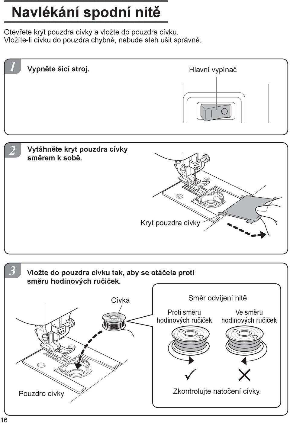 Hlavní vypínač 2 Vytáhněte kryt pouzdra cívky směrem k sobě.