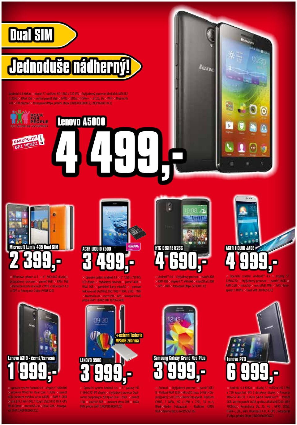 1 4 800x480 displej dvoujádrový procesor paměť 8GB RAM 1GB Paměťové karty microsd Wifi Bluetooth 4.