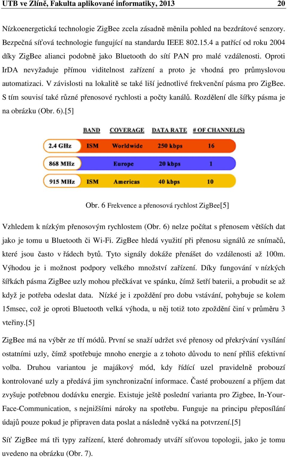 Oproti IrDA nevyžaduje přímou viditelnost zařízení a proto je vhodná pro průmyslovou automatizaci. V závislosti na lokalitě se také liší jednotlivé frekvenční pásma pro ZigBee.