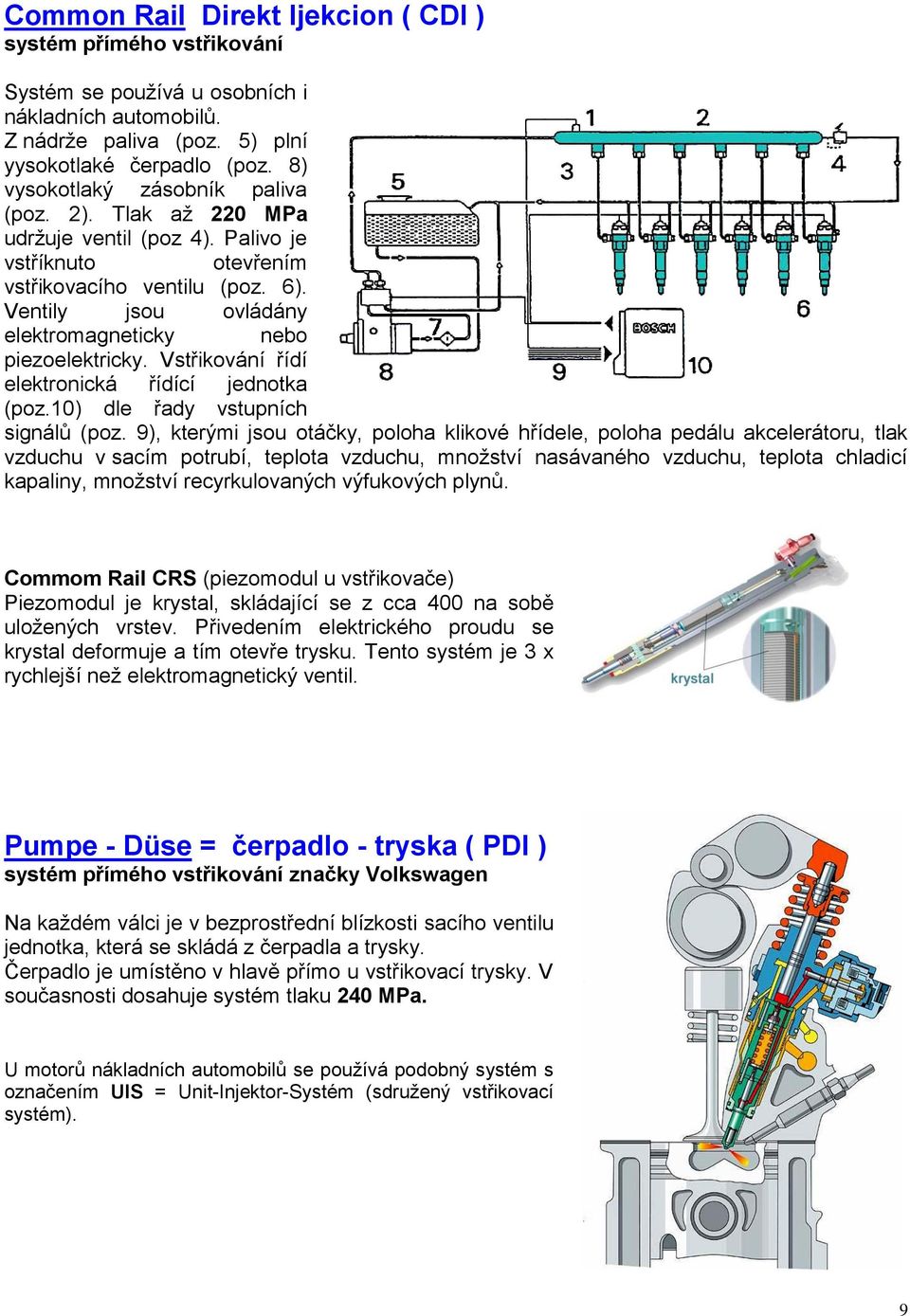 Ventily jsou ovládány elektromagneticky nebo piezoelektricky. Vstřikování řídí elektronická řídící jednotka (poz.10) dle řady vstupních signálů (poz.