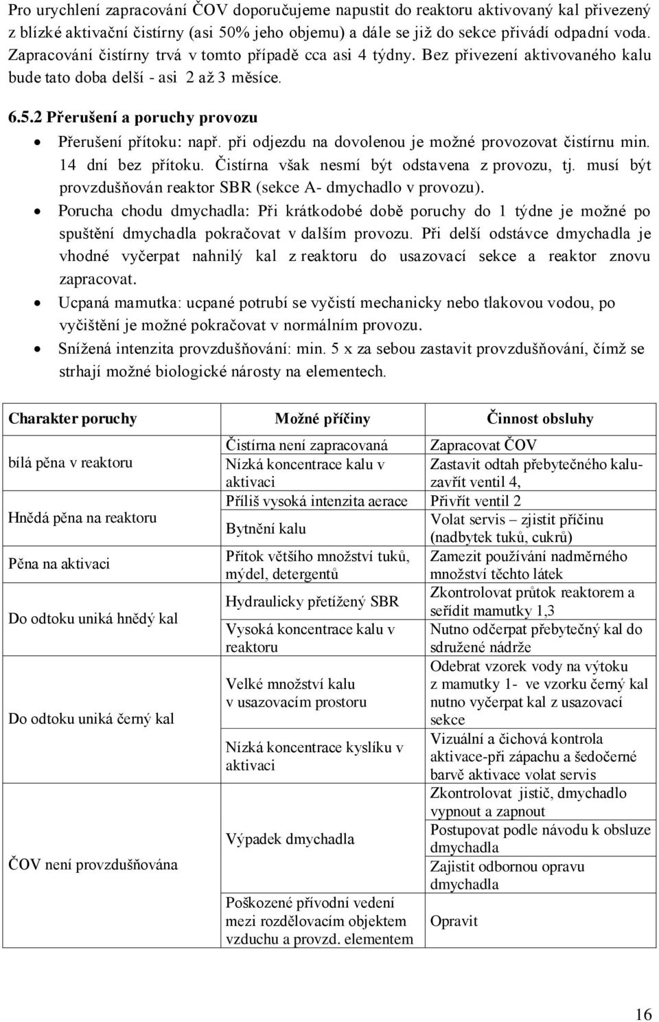 při odjezdu na dovolenou je možné provozovat čistírnu min. 14 dní bez přítoku. Čistírna však nesmí být odstavena z provozu, tj. musí být provzdušňován reaktor SBR (sekce A- dmychadlo v provozu).