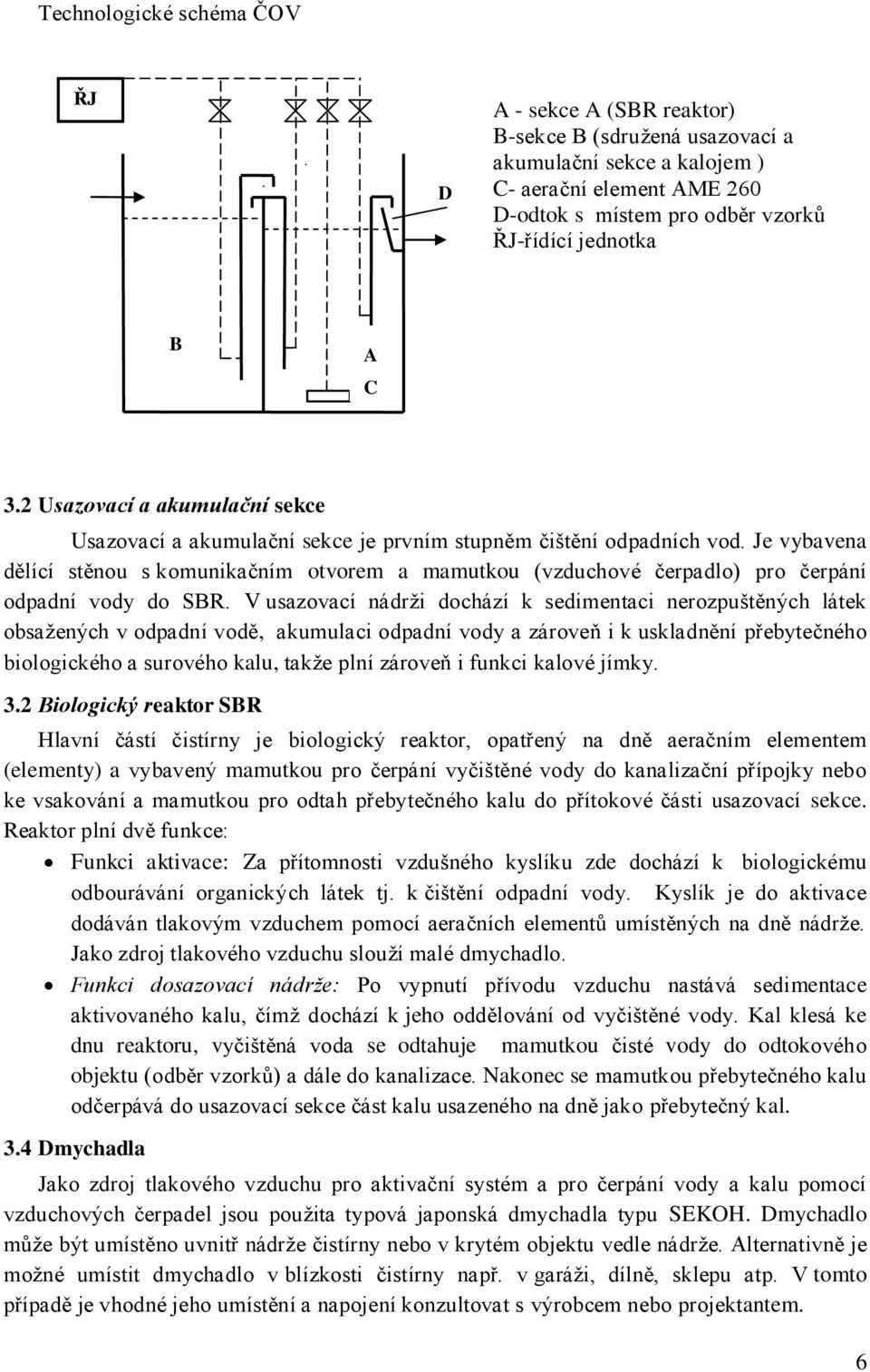 Je vybavena dělící stěnou s komunikačním otvorem a mamutkou (vzduchové čerpadlo) pro čerpání odpadní vody do SBR.