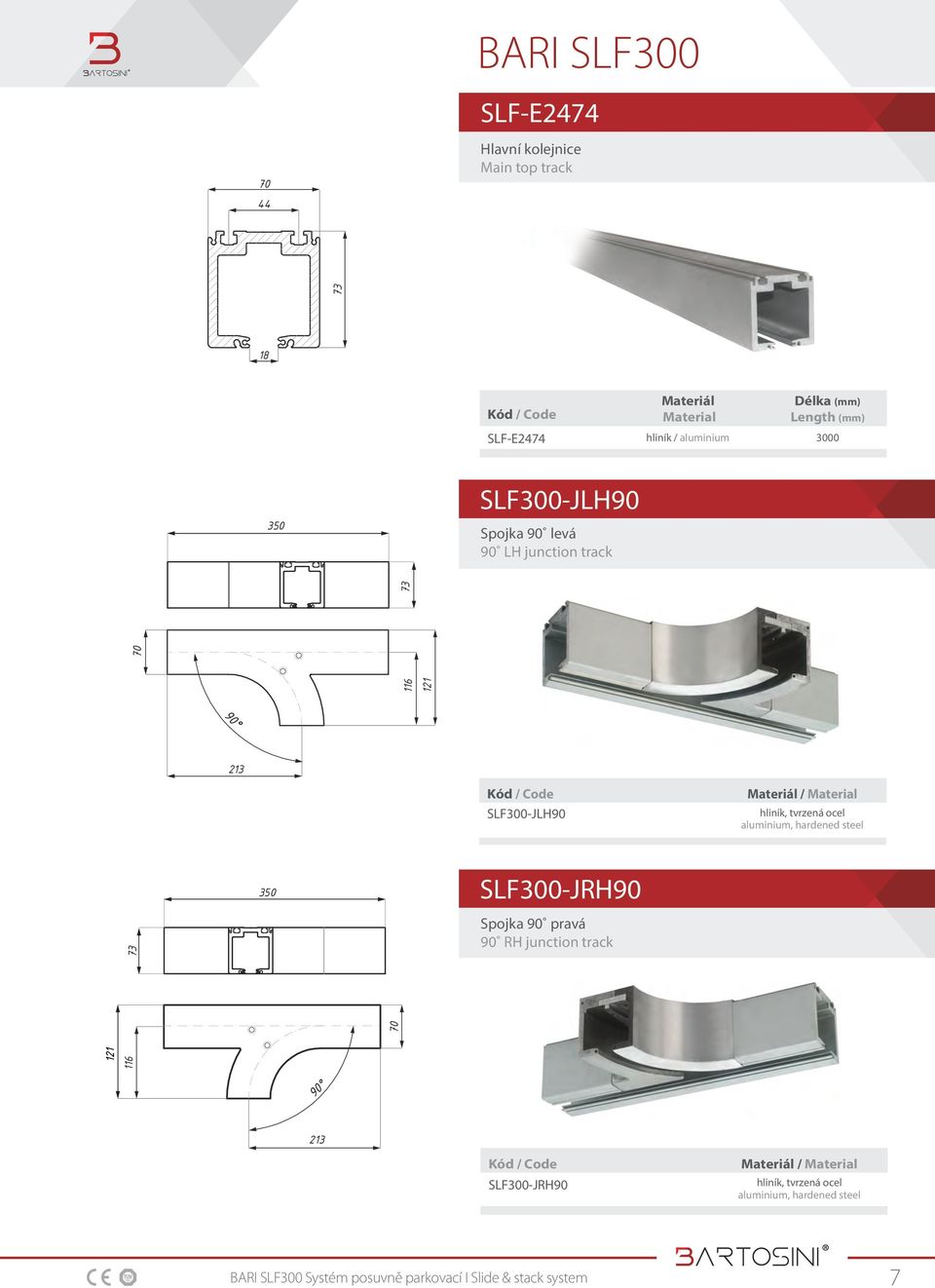 hliník, tvrzená ocel aluminium, hardened steel 350 SLF300-JRH90 73 Spojka 90 pravá 90