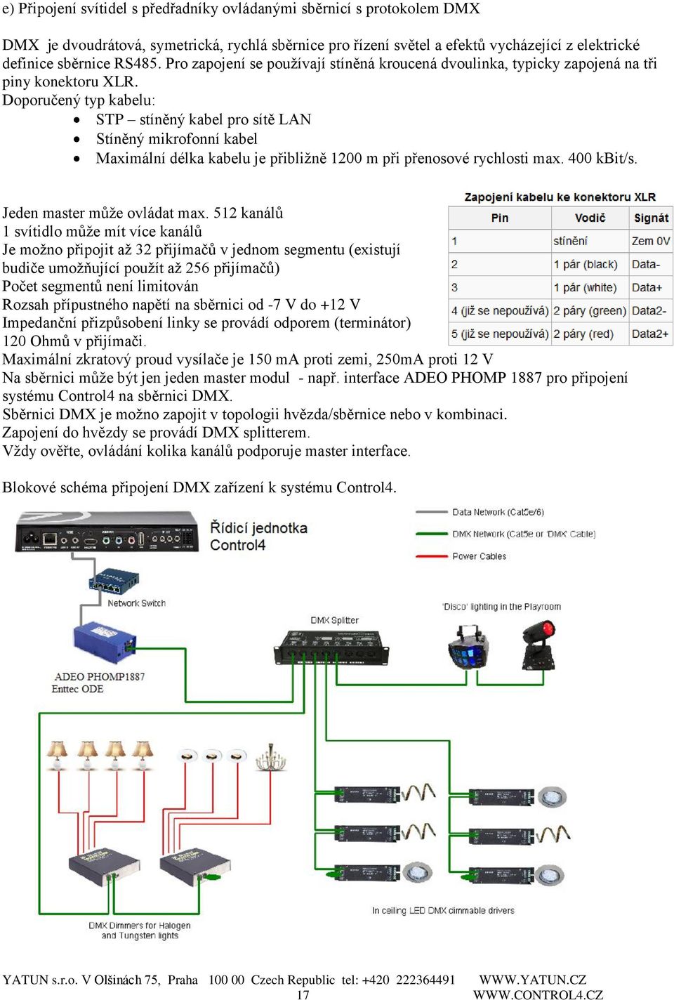Doporučený typ kabelu: STP stíněný kabel pro sítě LAN Stíněný mikrofonní kabel Maximální délka kabelu je přibližně 1200 m při přenosové rychlosti max. 400 kbit/s. Jeden master může ovládat max.
