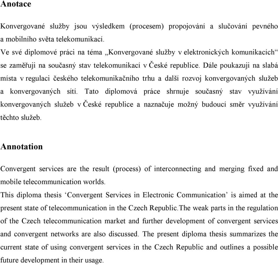 Dále poukazuji na slabá místa v regulaci českého telekomunikačního trhu a další rozvoj konvergovaných služeb a konvergovaných sítí.