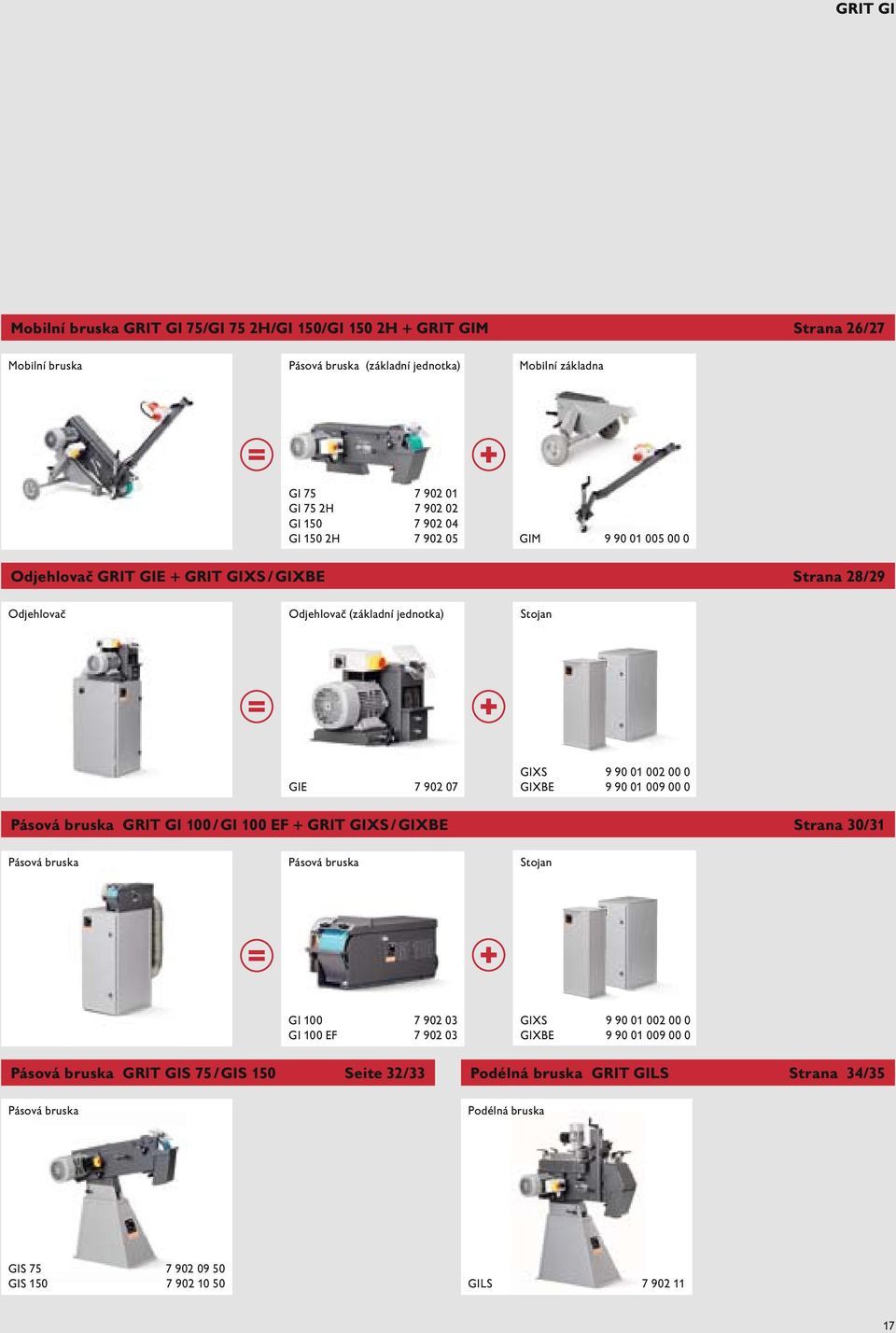0 GIXBE 9 90 01 009 00 0 Pásová bruska GRIT GI 100 / GI 100 EF + GRIT GIXS / GIXBE Strana 30/31 Pásová bruska Pásová bruska Stojan GI 100 7 902 03 GI 100 EF 7 902 03 GIXS 9 90 01 002 00 0