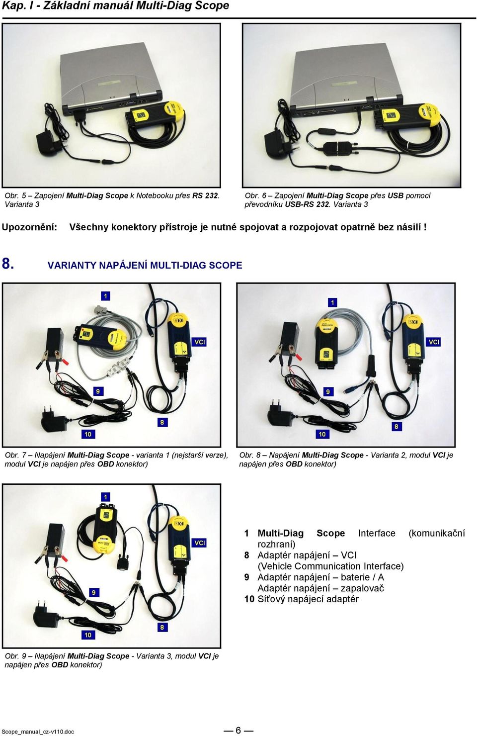 7 Napájení Multi-Diag Scope - varianta 1 (nejstarší verze), modul VCI je napájen přes OBD konektor) Obr.