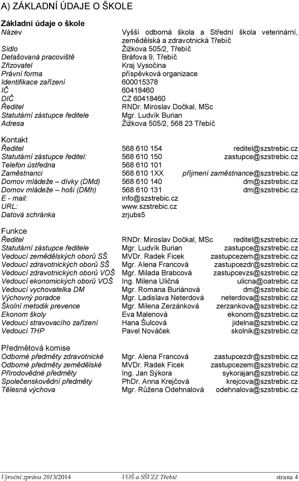 Miroslav Dočkal, MSc Mgr. Ludvík Burian Žižkova 505/2, 568 23 Třebíč Kontakt Ředitel 568 610 154 reditel@szstrebic.cz Statutární zástupce ředitel: 568 610 150 zastupce@szstrebic.