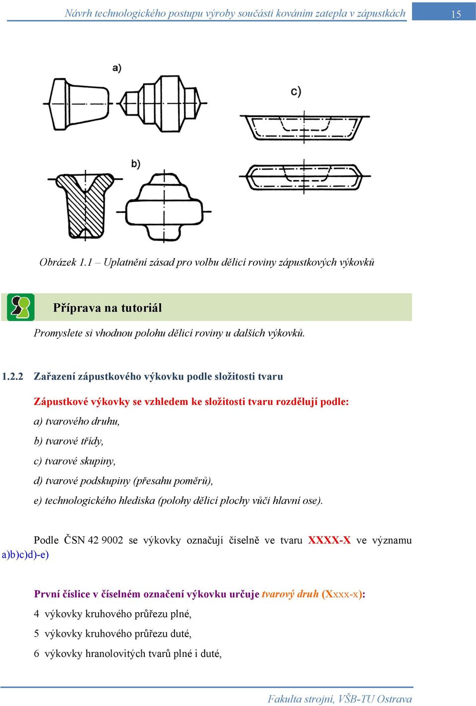 2 Zařazení zápustkového výkovku podle složitosti tvaru Zápustkové výkovky se vzhledem ke složitosti tvaru rozdělují podle: a) tvarového druhu, b) tvarové třídy, c) tvarové skupiny, d) tvarové