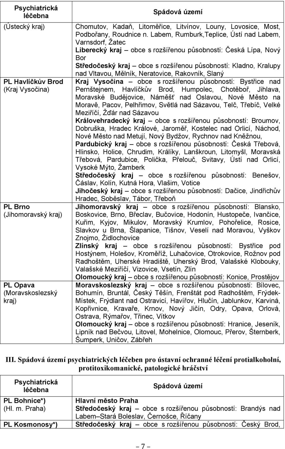 Labem, Rumburk,Teplice, Ústí nad Labem, Varnsdorf, Žatec Liberecký kraj obce s rozšířenou působností: Česká Lípa, Nový Bor Středočeský kraj obce s rozšířenou působností: Kladno, Kralupy nad Vltavou,