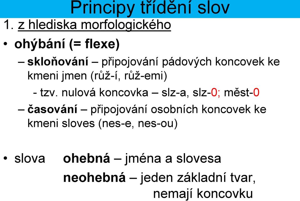 nulová koncovka slz-a, slz-0; měst-0 časování připojování osobních koncovek ke