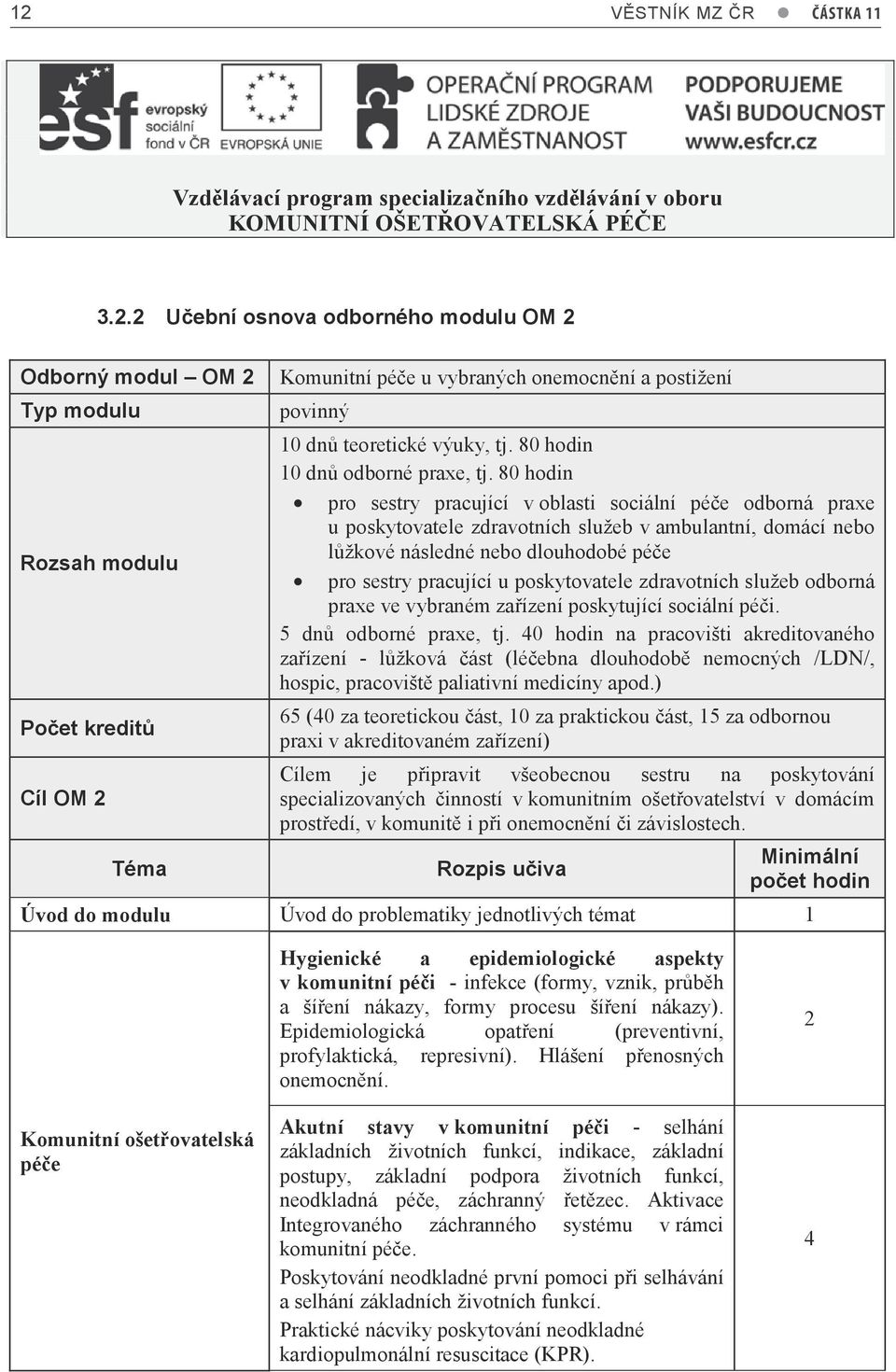 80 hodin pro sestry pracující v oblasti sociální péče odborná praxe u poskytovatele zdravotních služeb v ambulantní, domácí nebo lůžkové následné nebo dlouhodobé péče pro sestry pracující u