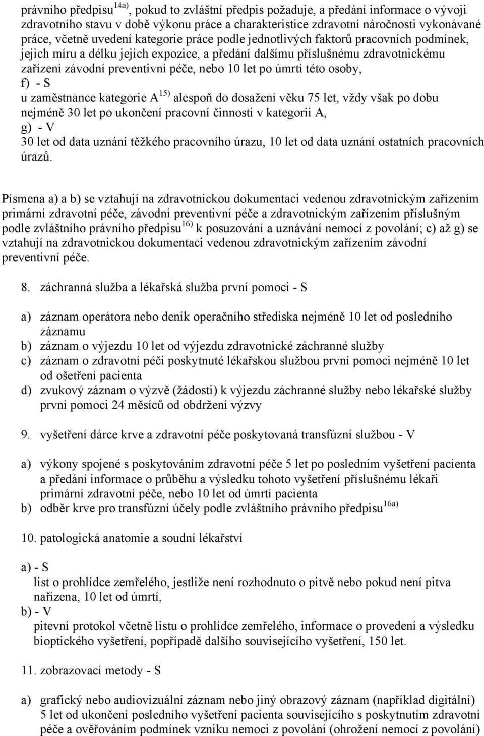 úmrtí této osoby, f) - S u zaměstnance kategorie A 15) alespoň do dosažení věku 75 let, vždy však po dobu nejméně 30 let po ukončení pracovní činnosti v kategorii A, g) - V 30 let od data uznání