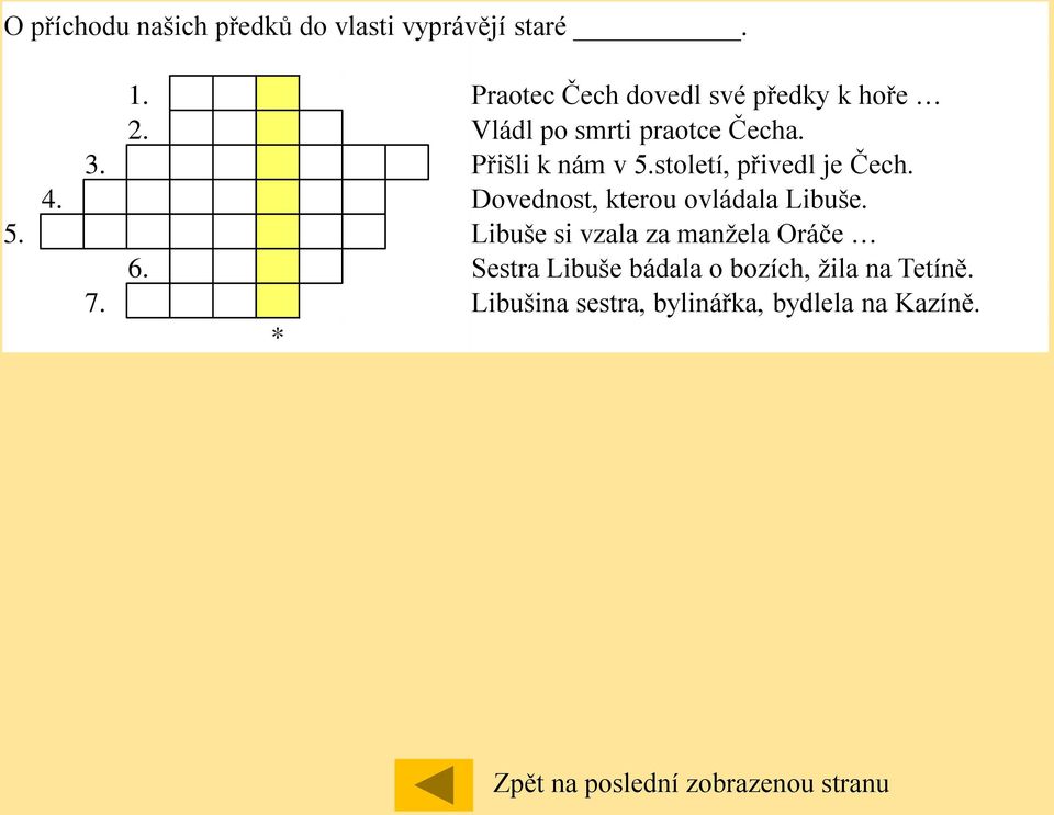 Dovednost, kterou ovládala Libuše. 5. Libuše si vzala za manžela Oráče 6.