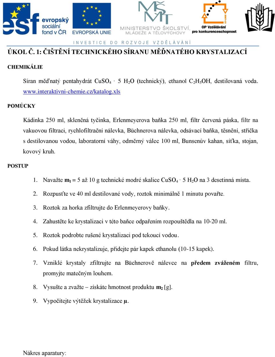 střička s destilovanou vodou, laboratorní váhy, odměrný válec 100 ml, Bunsenův kahan, síťka, stojan, kovový kruh. POSTUP 1.