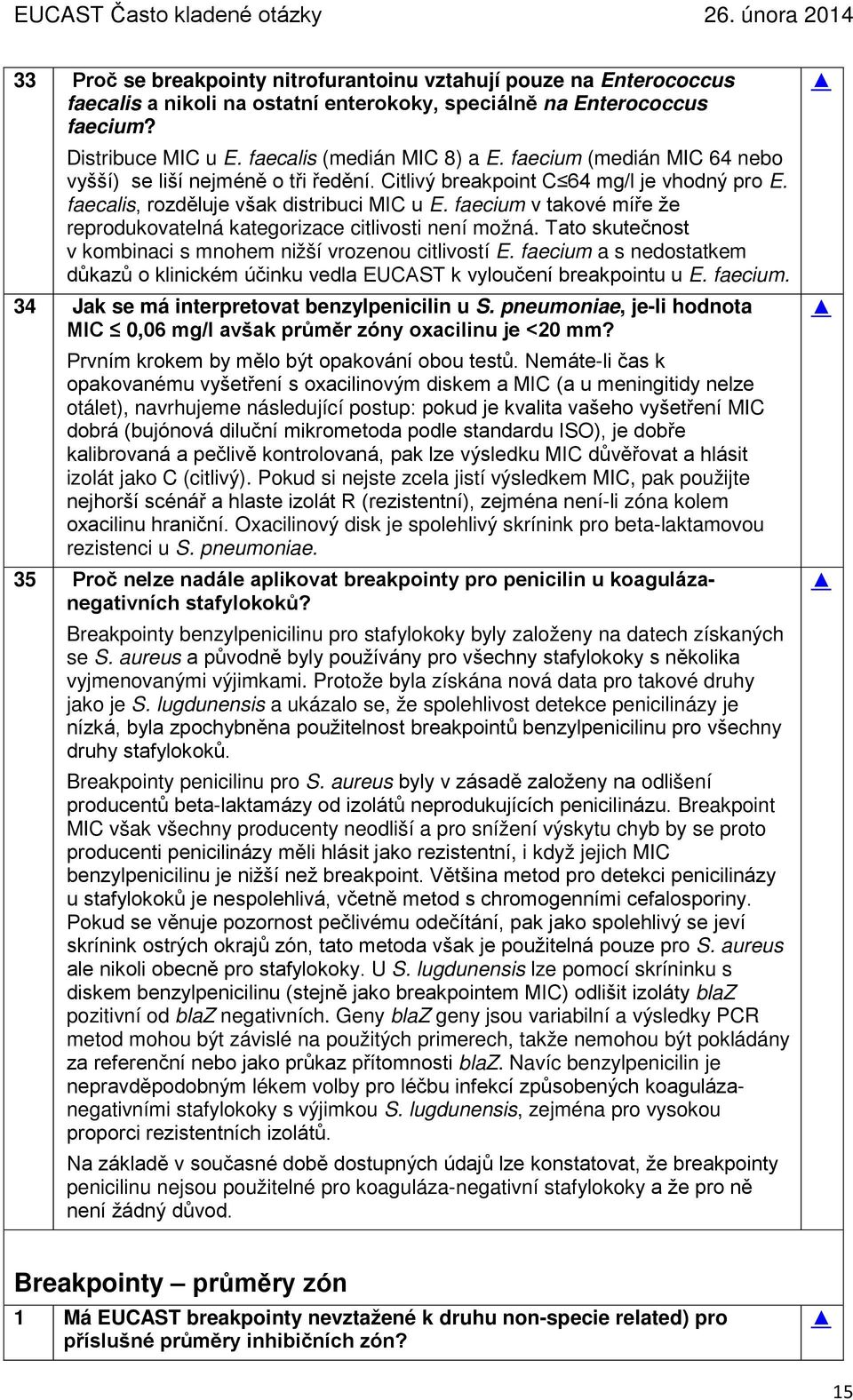 faecium v takové míře že reprodukovatelná kategorizace citlivosti není možná. Tato skutečnost v kombinaci s mnohem nižší vrozenou citlivostí E.