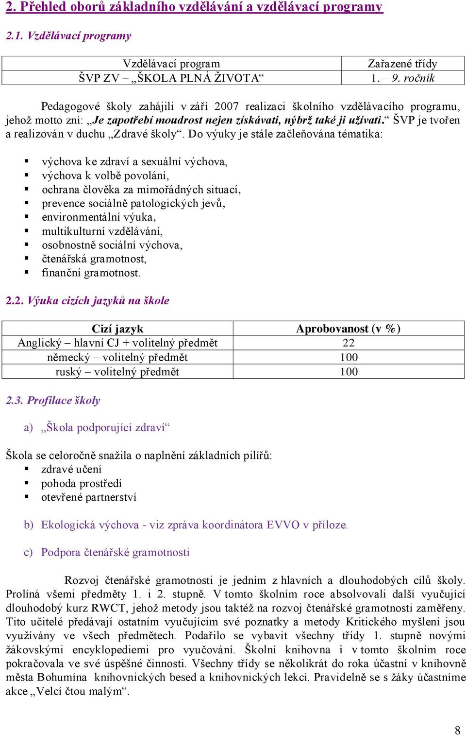 ŠVP je tvořen a realizován v duchu Zdravé školy.