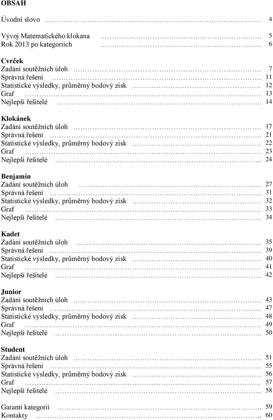 . 21 Statistické výsledky, průměrný bodový zisk 22 Graf 23 Nejlepší řešitelé... 24 Benjamín Zadání soutěžních úloh.. 27 Správná řešení.