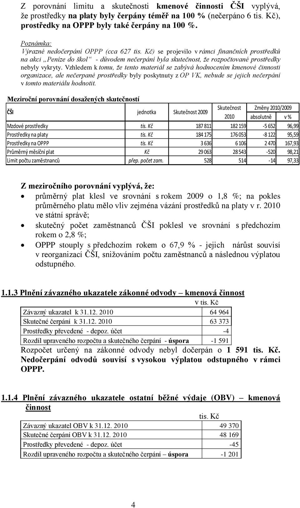 Vzhledem k tomu, že tento materiál se zabývá hodnocením kmenové činnosti organizace, ale nečerpané prostředky byly poskytnuty z OP VK, nebude se jejich nečerpání v tomto materiálu hodnotit.