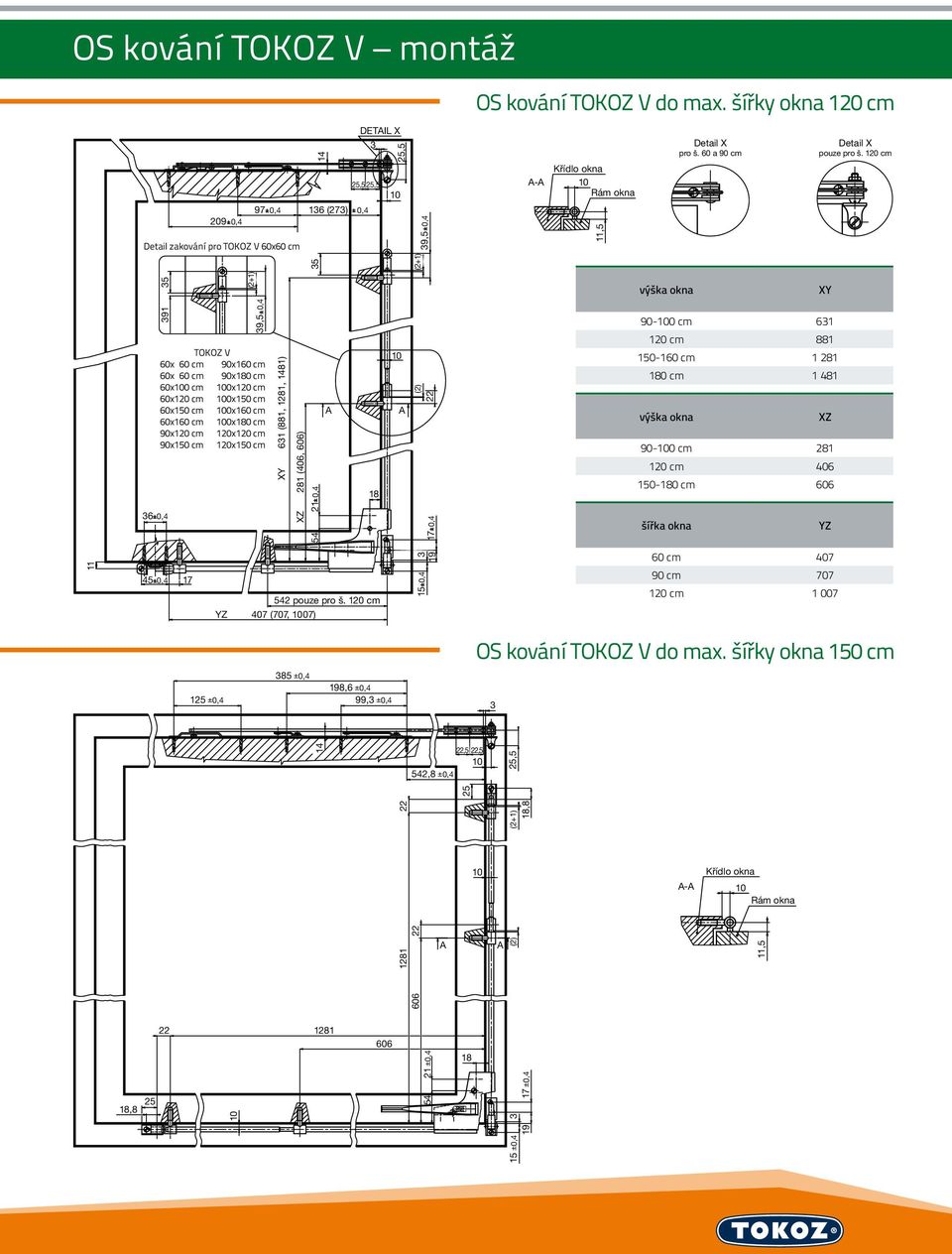 60x150 cm 100x160 cm 60x160 cm 100x180 cm 90x120 cm 120x120 cm 90x150 cm 120x150 cm 36 0,4 (2+1) 39,5 0,4 35 XY 631 (881, 1281, 1481) 281 (406, 606) 21 0,4 14 DETAIL X 3 XZ 54 17 0,4 výška okna XY