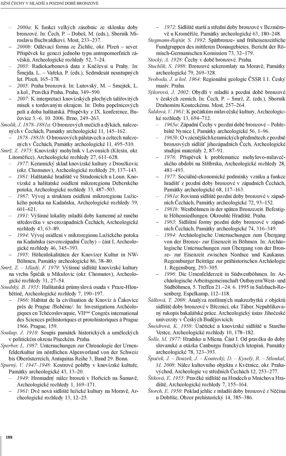 In: Šmejda, L. Vařeka, P. (eds.), Sedmdesát neustupných let. Plzeň, 165 178. 2005: Praha bronzová. In: Lutovský, M. Smejtek, L. a kol., Pravěká Praha, 349 590.