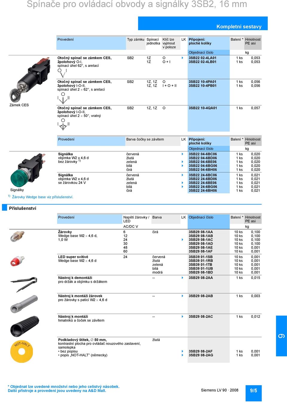 aretací SB2 1Z, 1Z O 3SB22 10-4PA01 1 ks 0,056 1Z, 1Z I + O + II 3SB22 10-4PB01 1 ks 0,056 Zámek CES Otočný spínač se zámkem CES, 3polohový I-O-II, spínací úhel 2 50, vratný SB2 1Z, 1Z O 3SB22