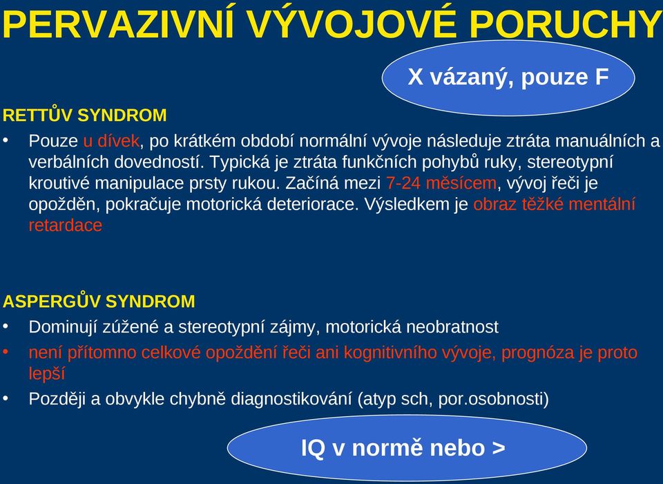 Začíná mezi 7-24 měsícem, vývoj řeči je opožděn, pokračuje motorická deteriorace.