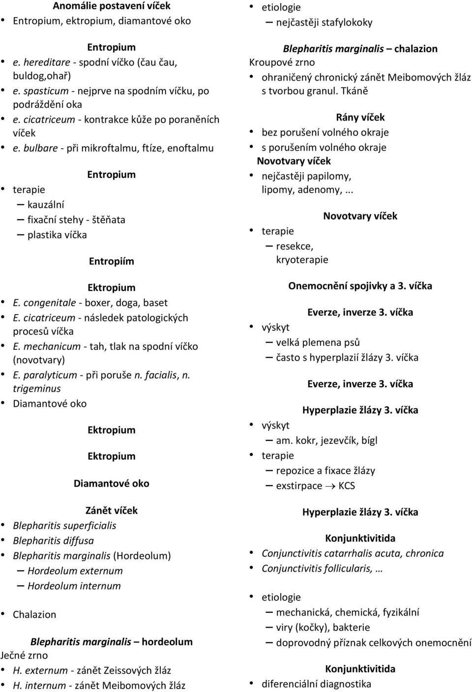 congenitale - boxer, doga, baset E. cicatriceum - následek patologických procesů víčka E. mechanicum - tah, tlak na spodní víčko (novotvary) E. paralyticum - při poruše n. facialis, n.